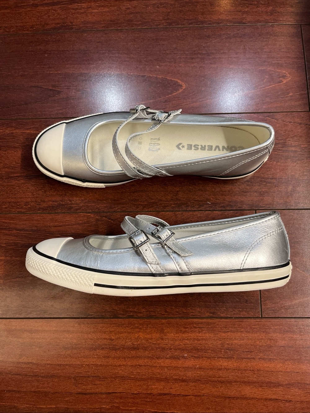 Womens 9 Converse Dainty Mary Jane OX Slip On Silver Leather A12201C HALF BOX - Picture 8 of 16